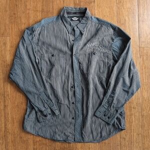 Harley-Davidson Men's Blue Striped Shirt